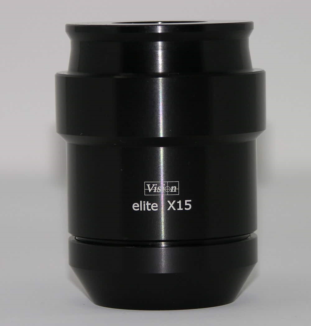 Mantis Elite Obj. 15x           WD 40mm (1.57), FOV 8.8mm (0.35) 